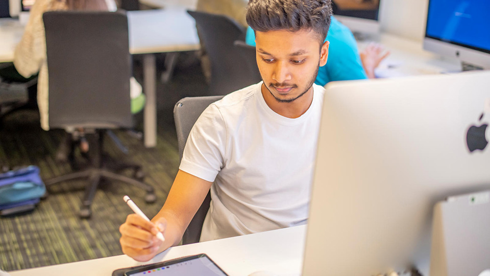 Student using a computer